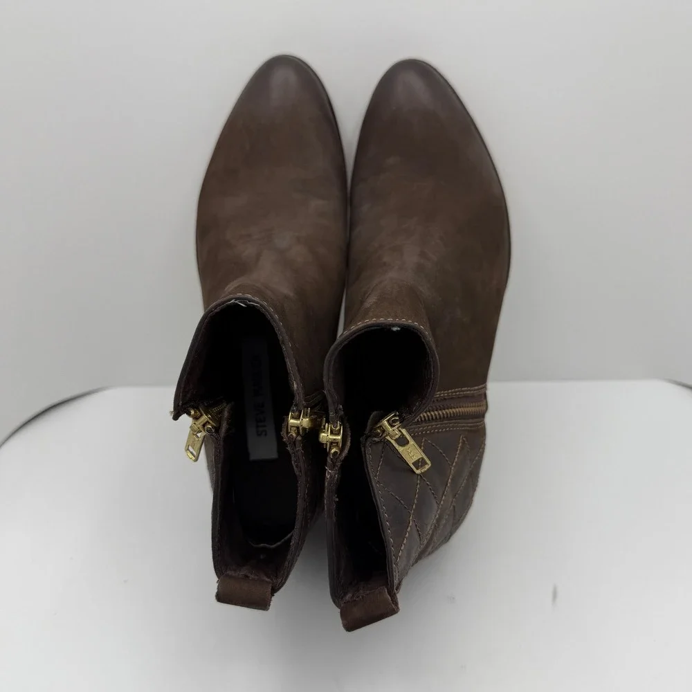 Steve Madden Brown Suede Quilted Zip Ankle Boots Women's Size 8 Casual Low‎ Heel